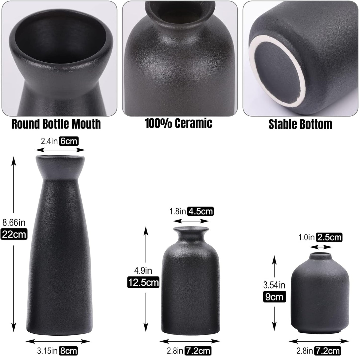 Novita Casa – 3 - Piece Ceramic Vase Set for Elegant Home Décor and Timeless Style - Novita Casa