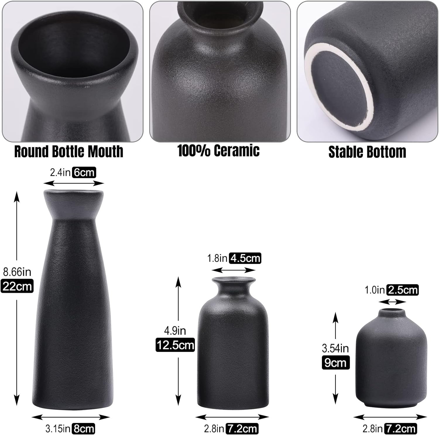 Novita Casa – 3 - Piece Ceramic Vase Set for Elegant Home Décor and Timeless Style - Novita Casa