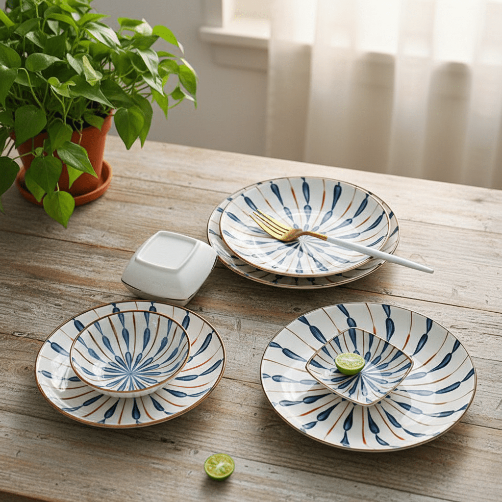 Novita Casa - 8 - Inch Lotus Water Droplet Ceramic Plates - Novita Casa