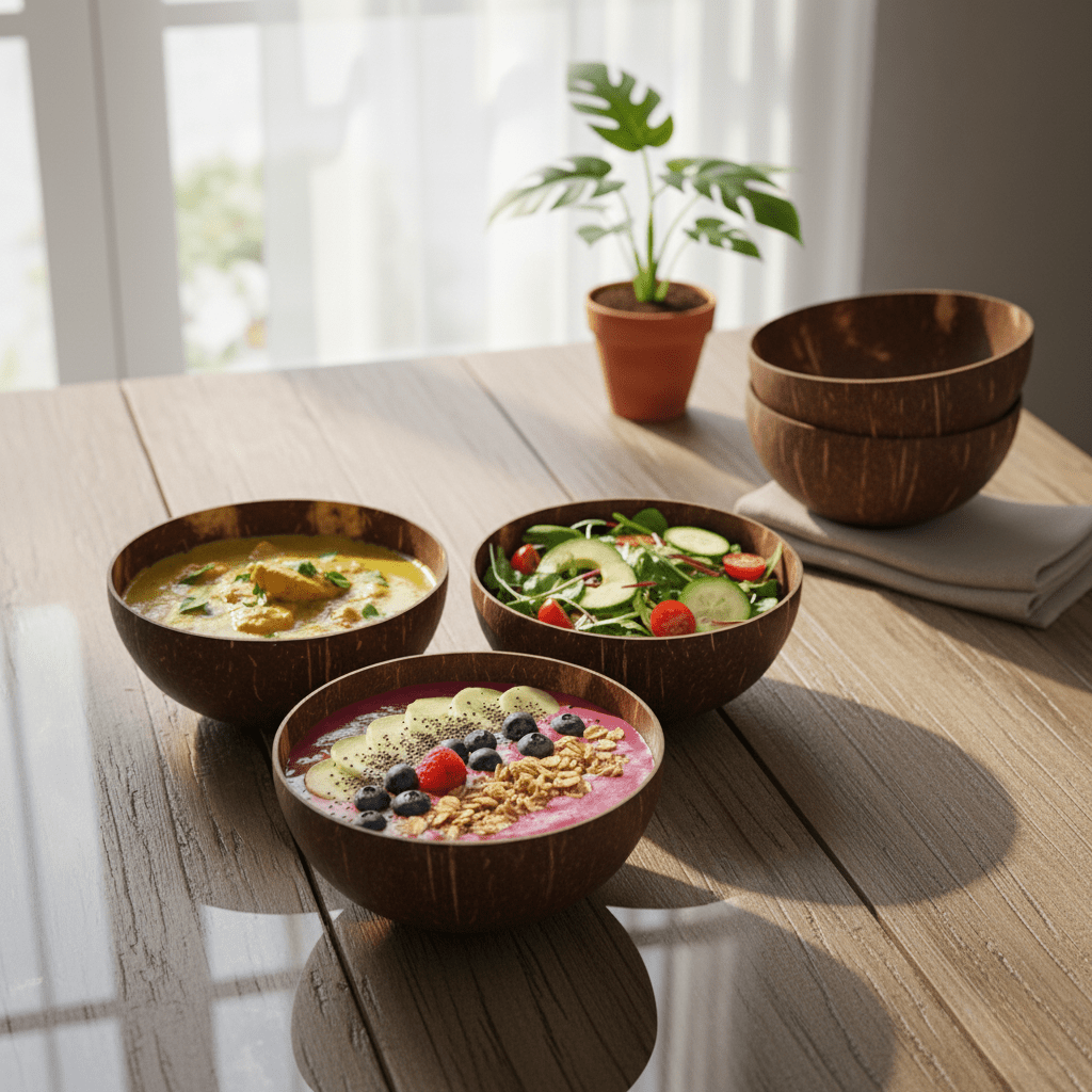 Novita Casa – Elegant 3 - Piece Coconut Bowl Collection for a Natural and Earthy Aesthetic - Novita Casa