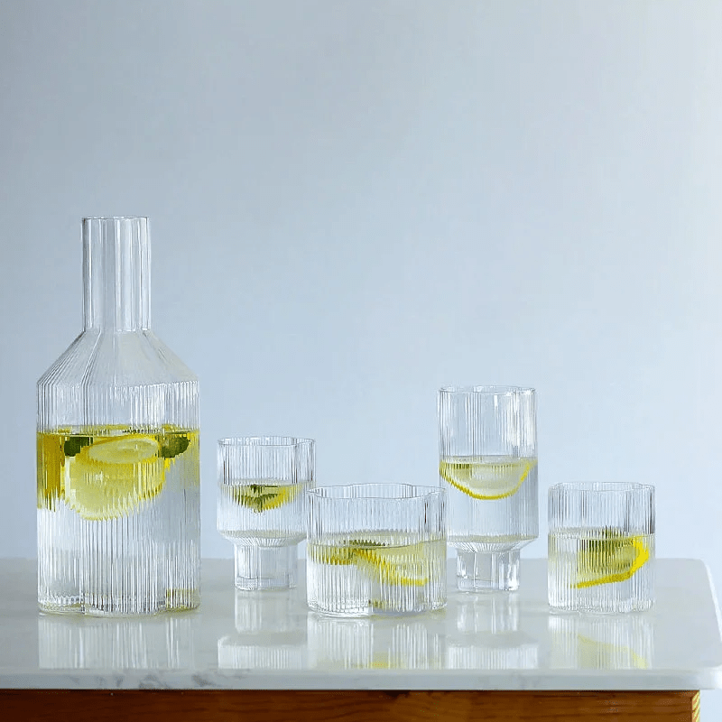 Novita Casa – Elegant Glass - Rimmed Flower Mug and Carafe Set for a Serene Ambiance - Novita Casa