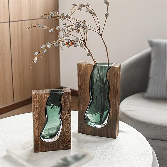 Novita Casa - Minimalist Wood and Glass Vase - Novita Casa