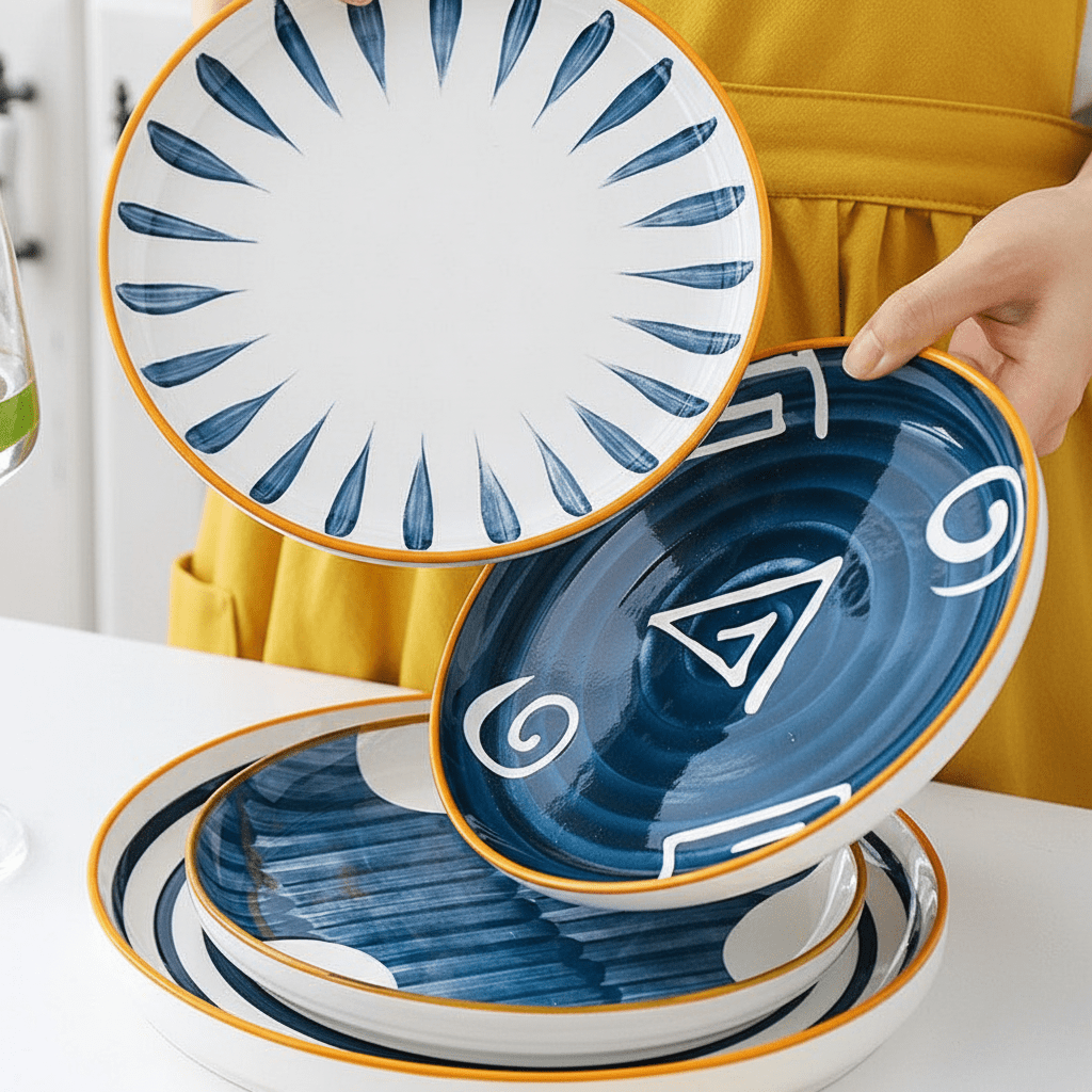 Novita Casa - Patterned Ceramic Round Steak Plate - Novita Casa