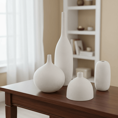 Novita Casa – White Nordic Ceramic Vase Decor Minimalist Matte Design - Novita Casa
